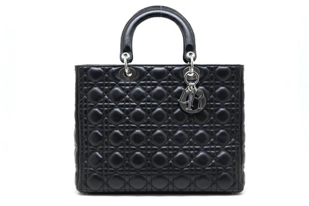 Christian Dior Lady Tote Bag Cannage Lambskin Black